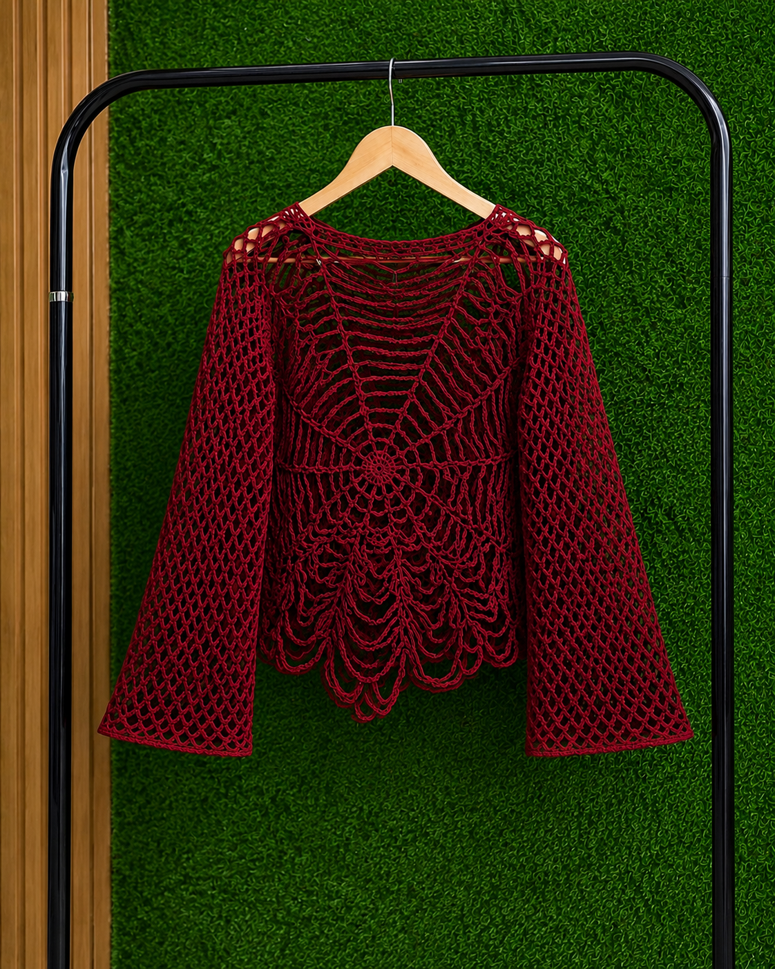 Handmade Spiderweb Crochet Top – Oversized Boho Knit Cover-Up