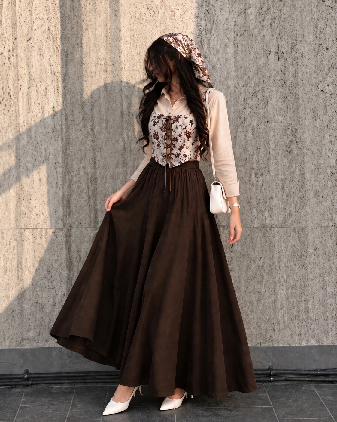 Mocha Bloom Corset Skirt Set