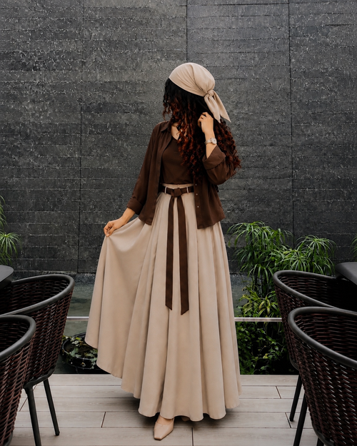 Chocolate brown Skirt & Shirt Co-Ord Set –