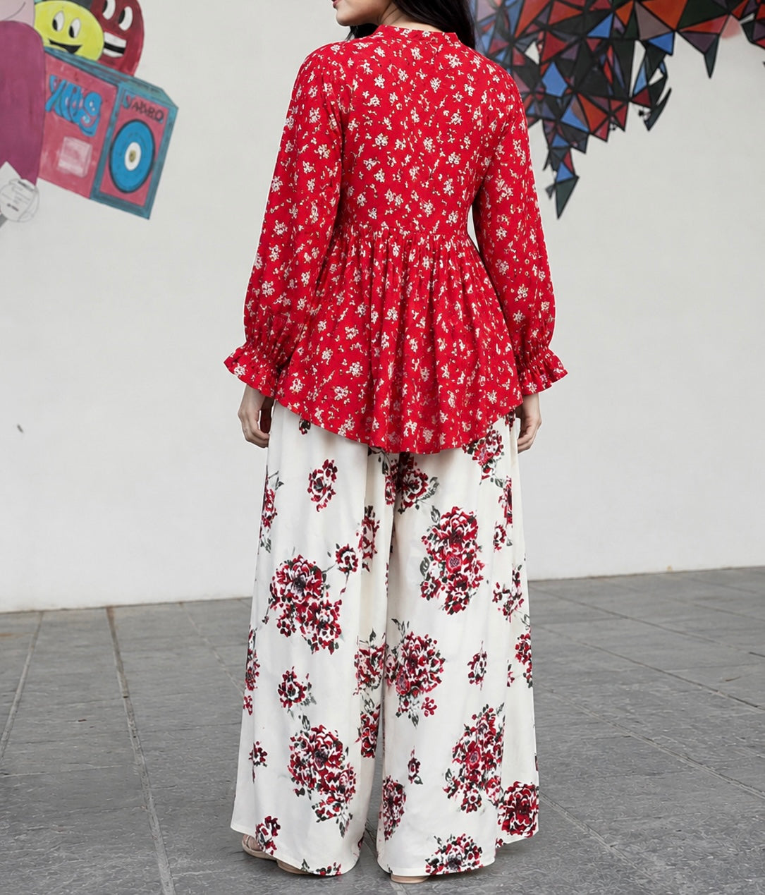 Ruby Bloom Floral Peplum Kurta with Printed Palazzo Co-Ord Set