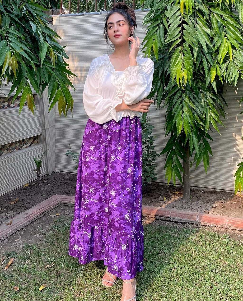 Celestial Bloom Ruffle Maxi Dress