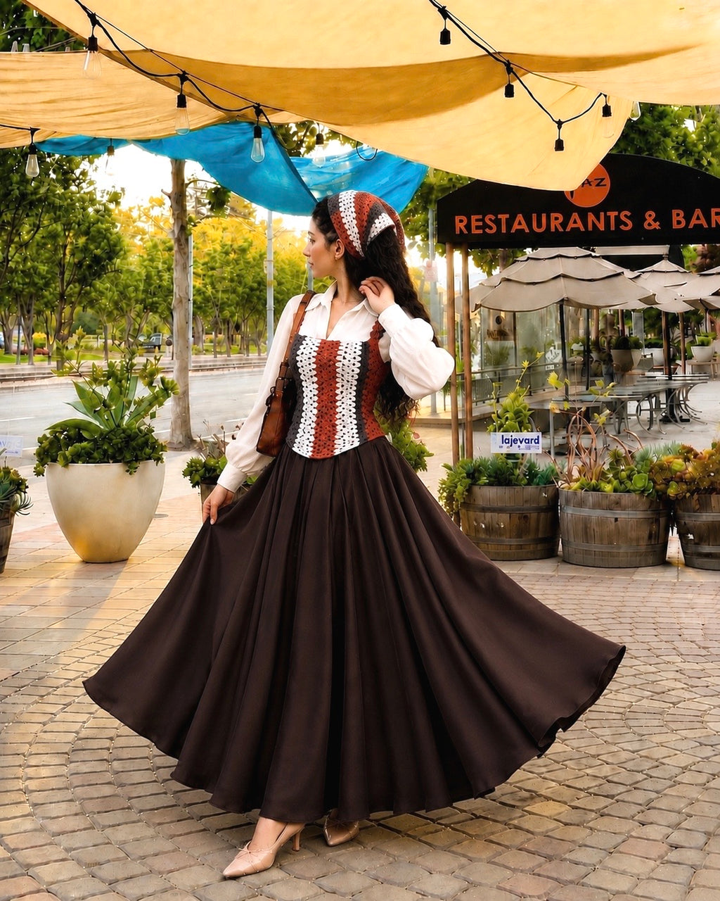 Noir Crochet Corset Skirt and shirt