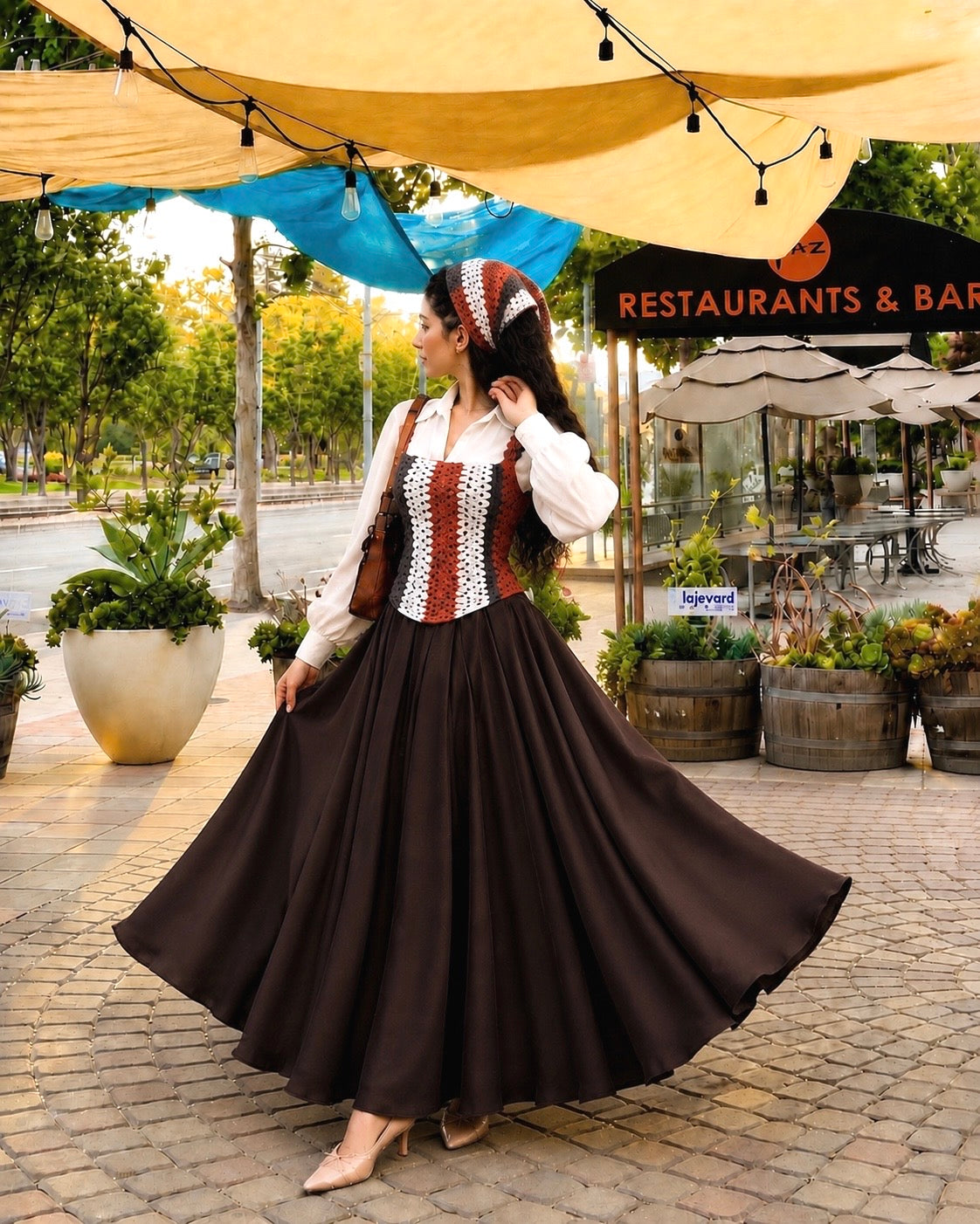 Noir Crochet Corset Skirt and shirt