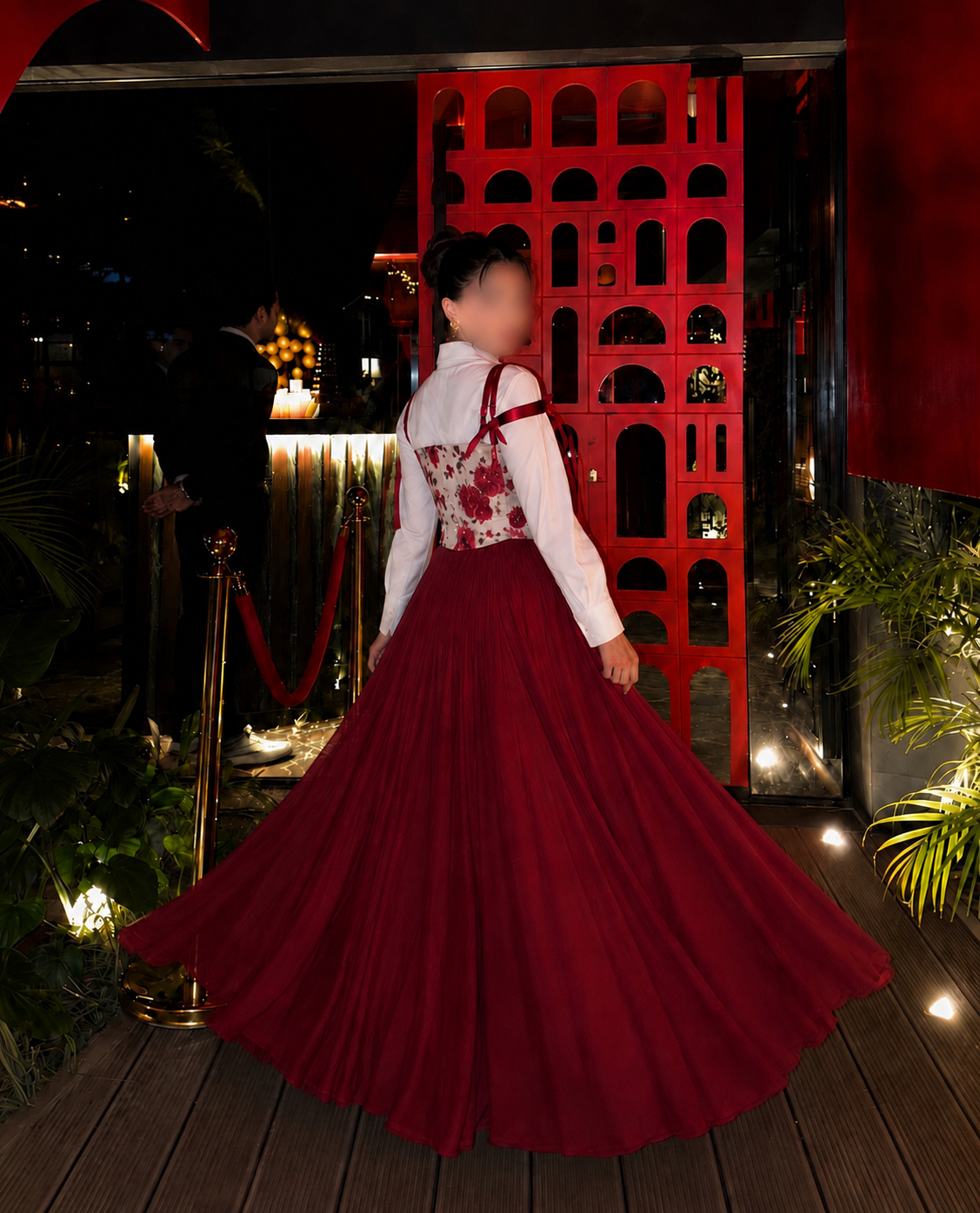 Crimson Bloom Corset Maxi Set