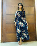 Midnight Bloom Off-Shoulder Floral  Dress