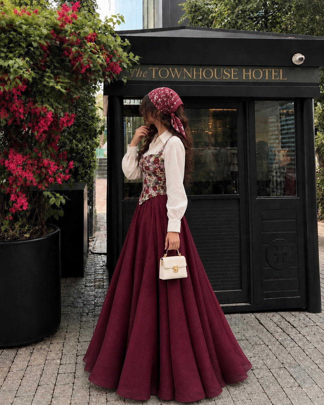 Burgundy Bloom Corset Maxi Dress