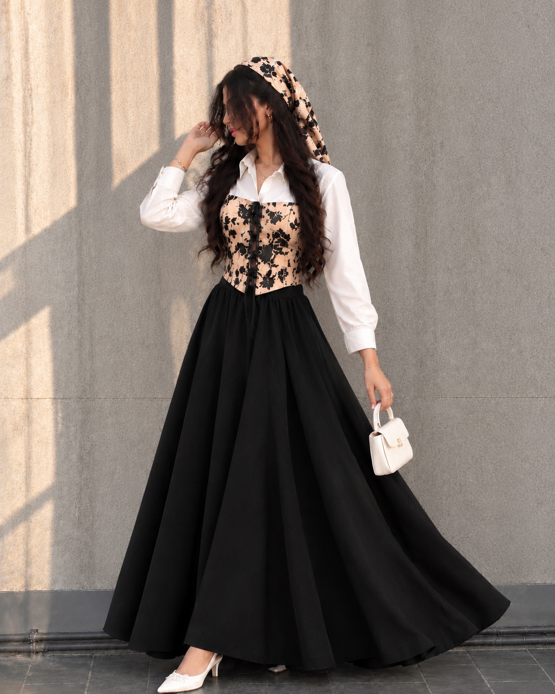 Black Noir Bloom Corset Maxi Set