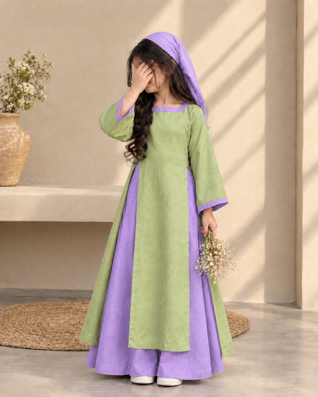 Lavender & Sage Dream — Kids’ Flared Frock Set