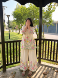 Ivory Bloom Co-Ord Set Floral Kurta & Wide-Leg Trouser