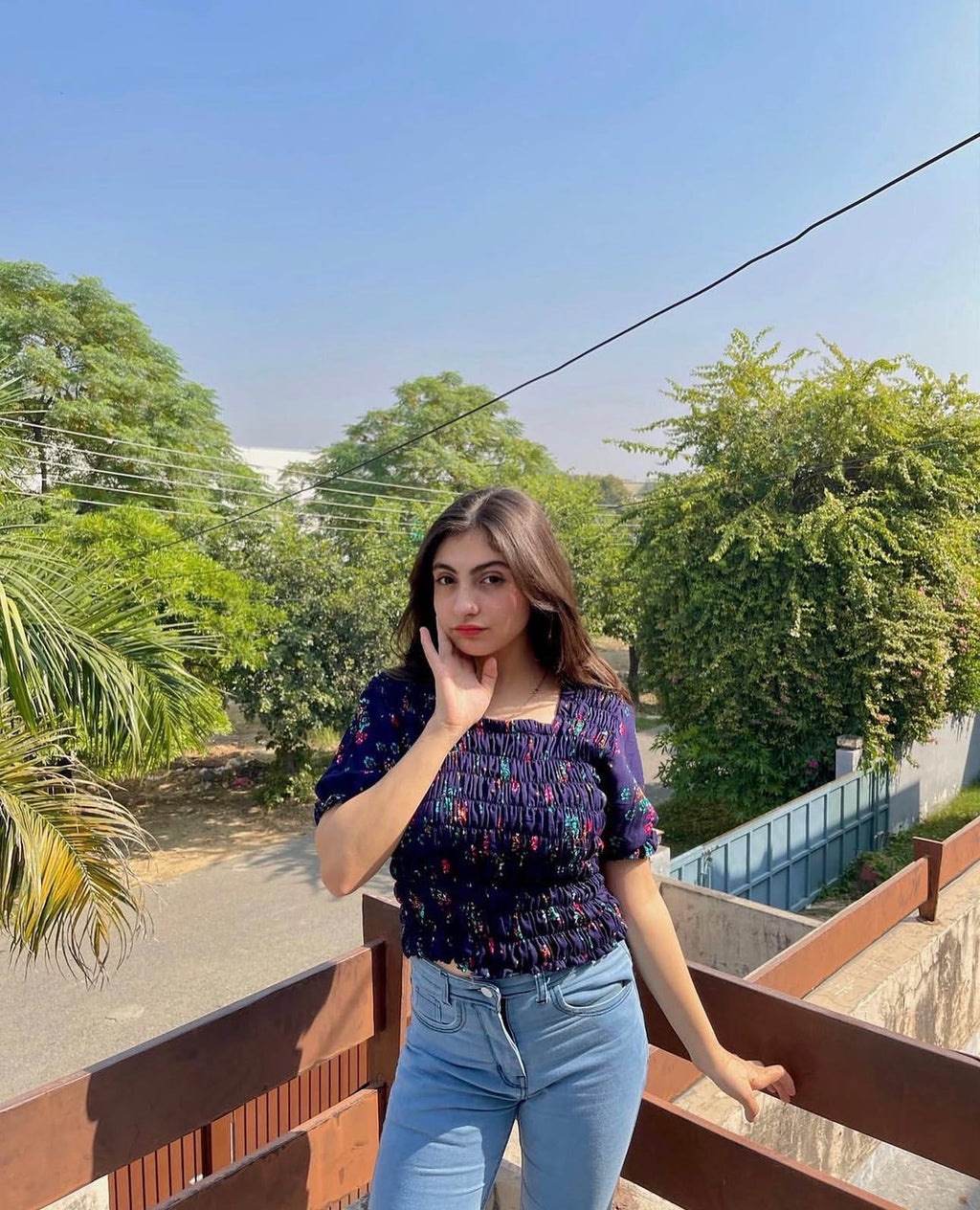 Midnight Bloom Smocked Floral Top – Elegant Casual Chic