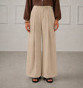 Elegant Beige Pleated Wide-Leg Trousers