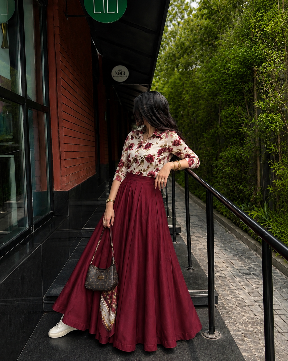 Burgundy Bloom Maxi Skirt Set