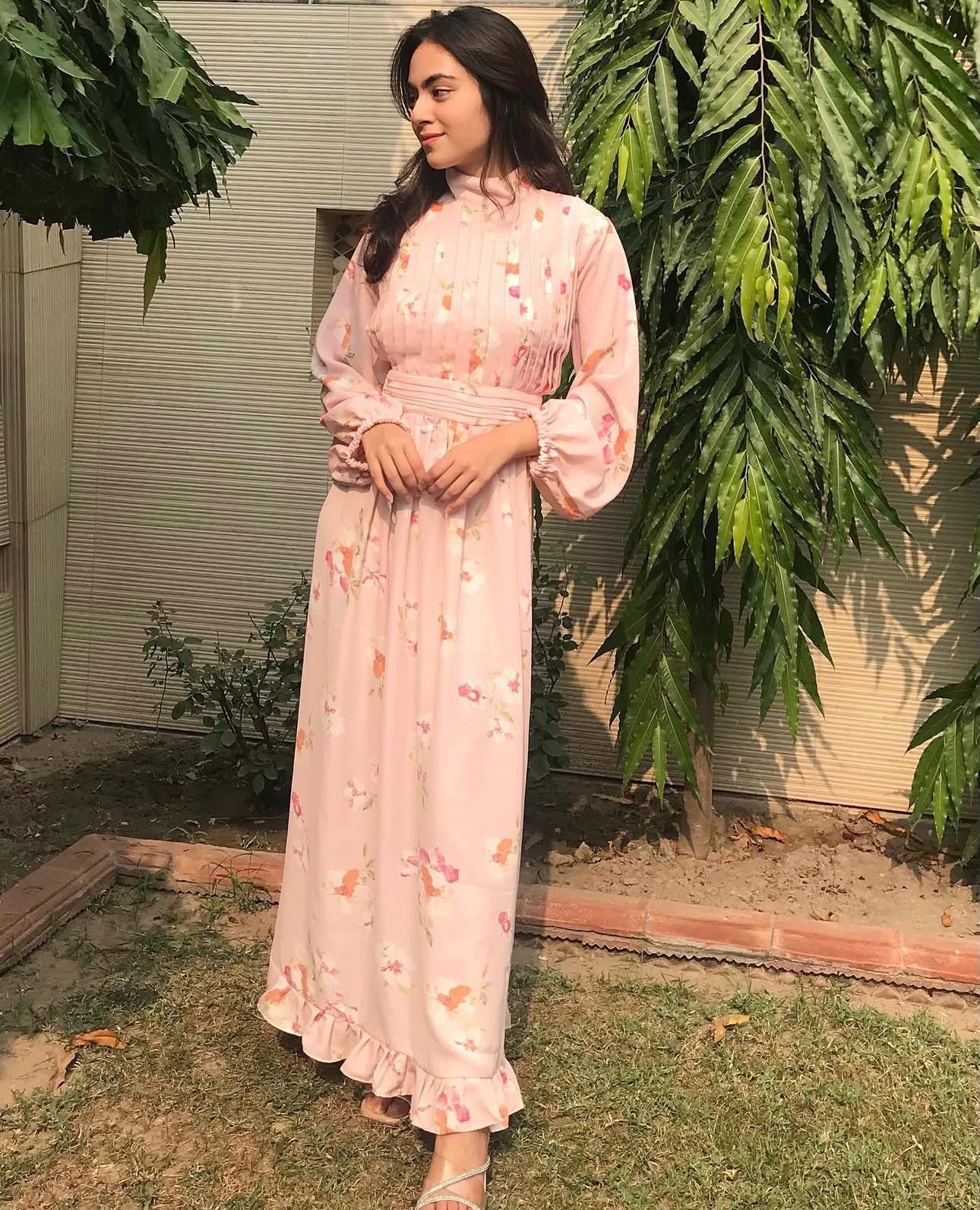 Blush Bloom Pleated Maxi Dress