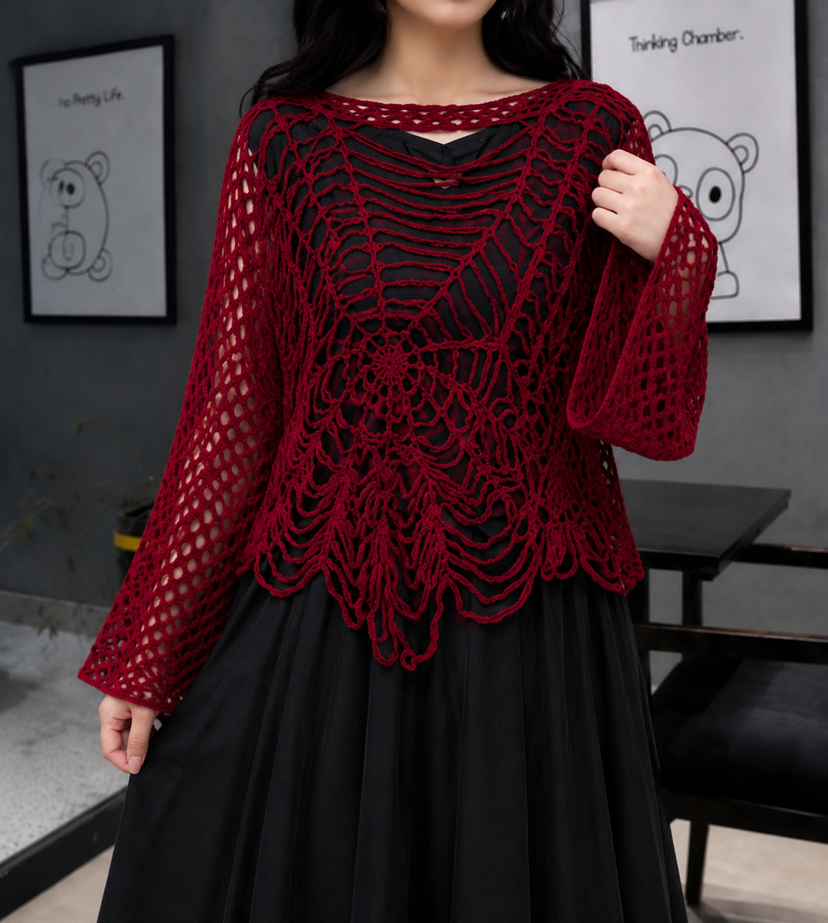 Handmade Spiderweb Crochet Top – Oversized Boho Knit Cover-Up