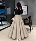 Elegant Beige Flared Maxi Skirt with Black shirt
