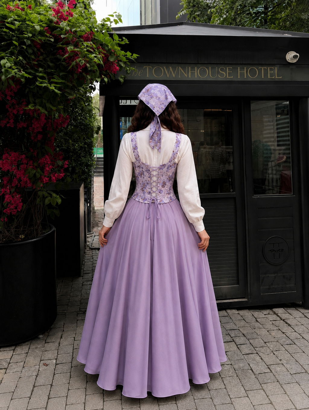 Lilac Bloom Corset & Flared Maxi Skirt Set with White Shirt