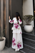 Blossom Grace Co-Ord Set – White Floral Tunic & Wide-Leg Trouser