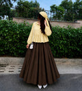 Butter Bloom Peplum Co-Ord Set | Butter Yellow Top & Chocolate Brown Flared Skirt