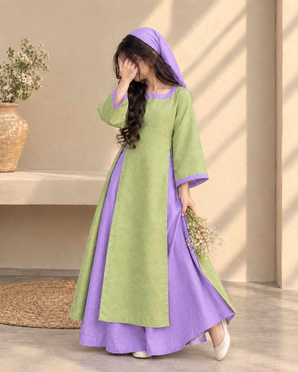 Lavender & Sage Dream — Kids’ Flared Frock Set
