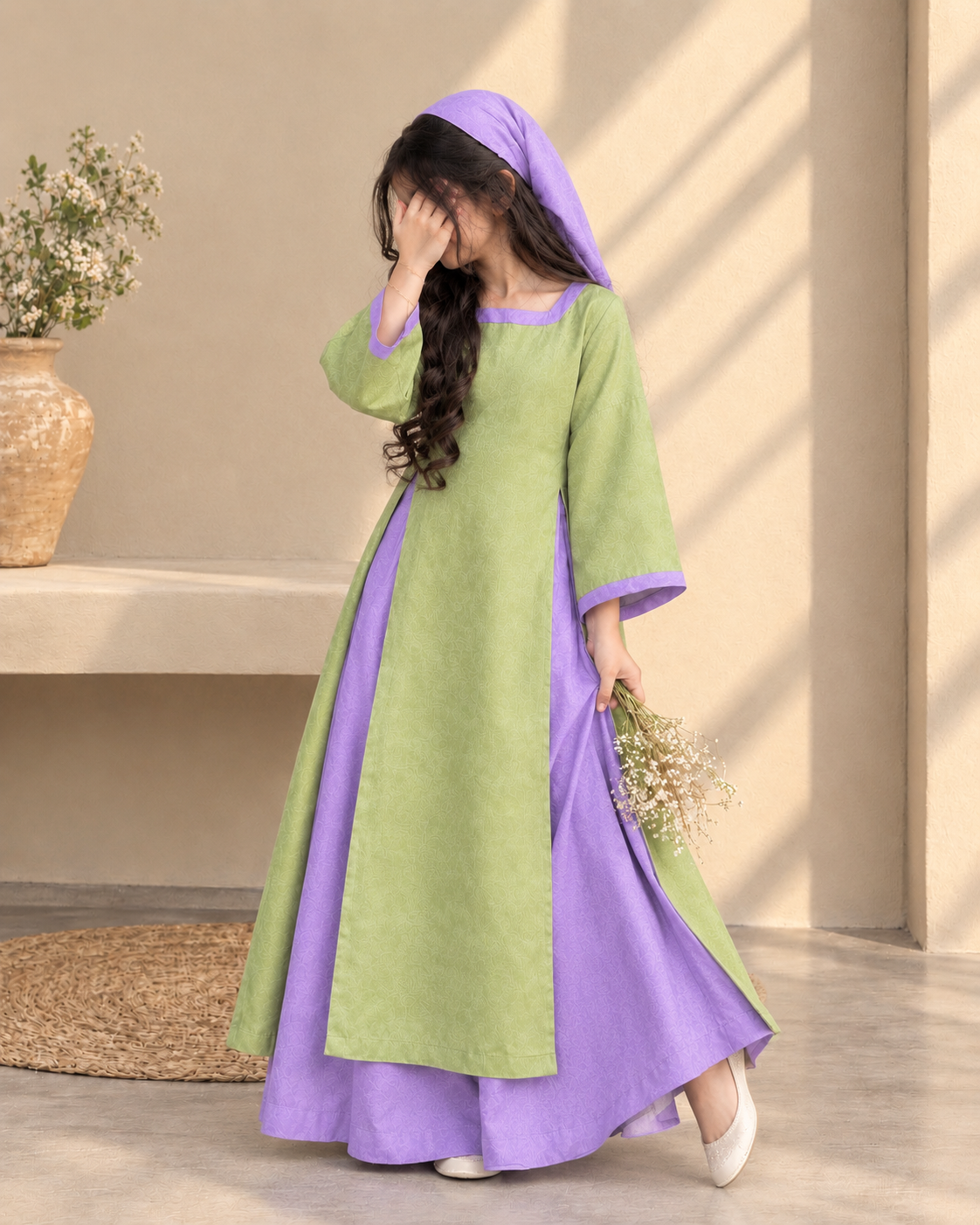 Lavender & Sage Dream — Kids’ Flared Frock Set