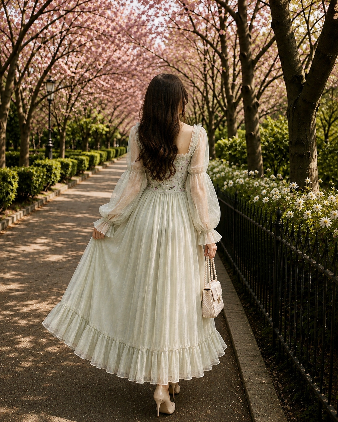Sage Garden Dream – Floral Corset Maxi Dress