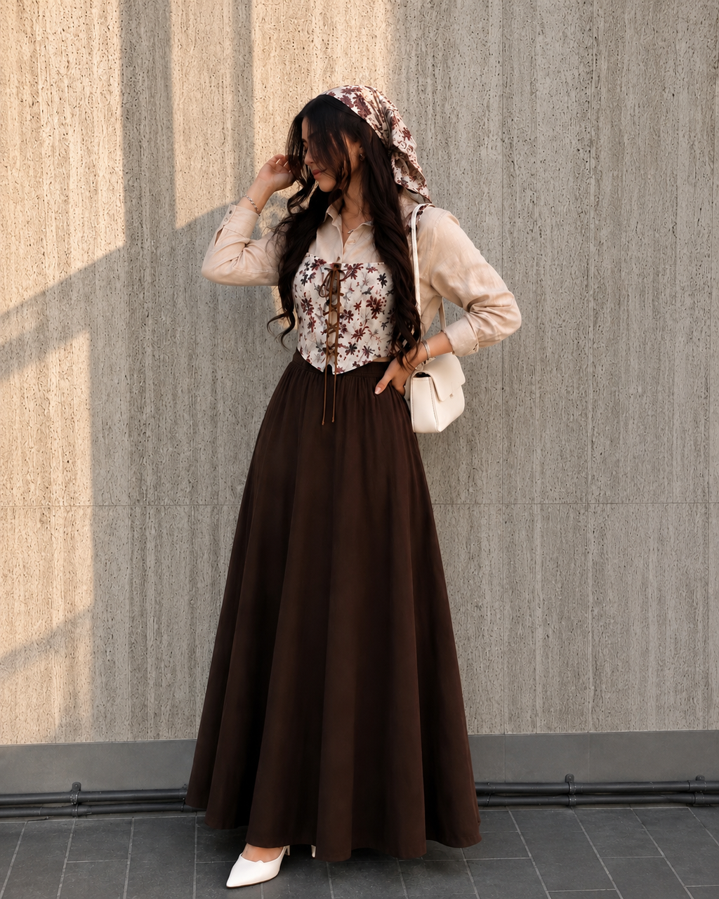 Mocha Bloom Corset Skirt Set