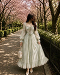 Sage Garden Dream – Floral Corset Maxi Dress