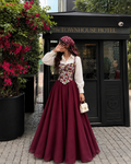 Burgundy Bloom Corset Maxi Dress