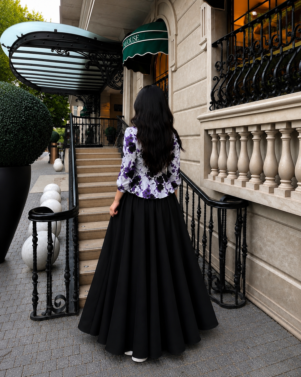 Midnight Bloom Floral Peplum Top & Flared Maxi Skirt Set