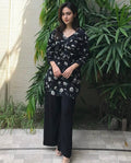 Classic Noir Floral Top Casual Tunic