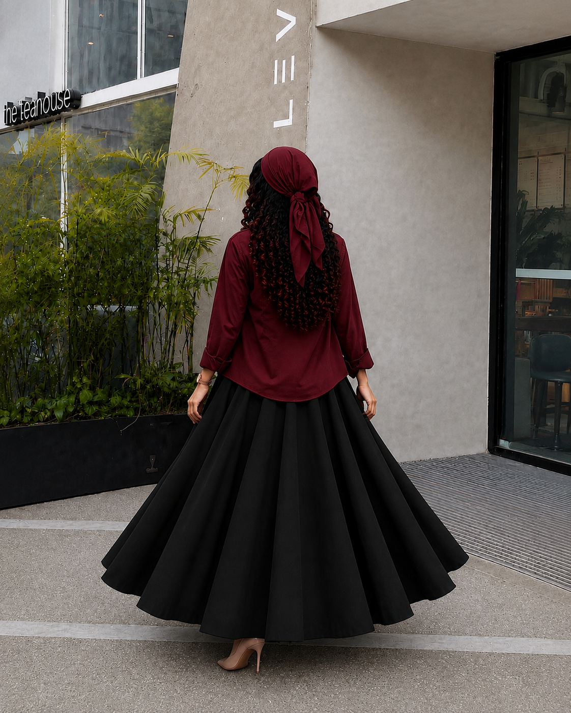 Maroon Black Skirt& Shirt Co-Ord Set-