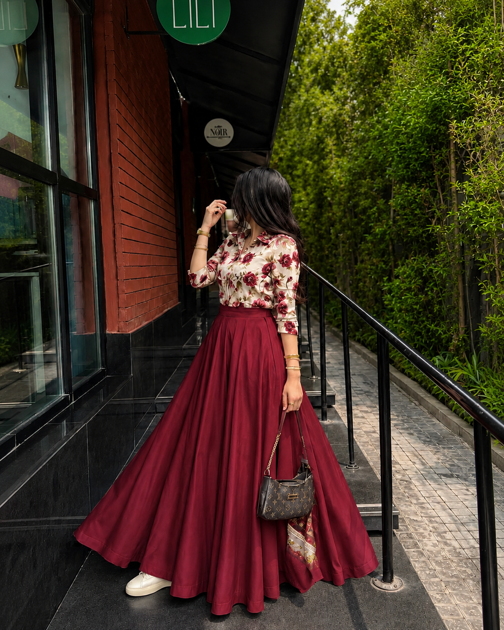Burgundy Bloom Maxi Skirt Set