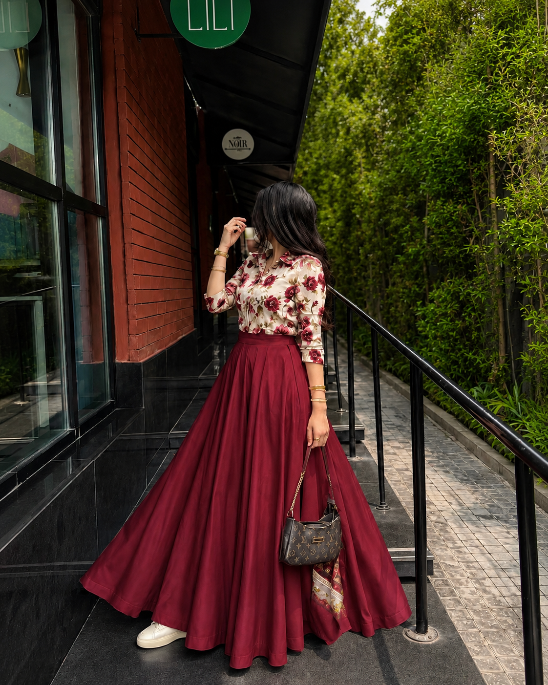 Burgundy Bloom Maxi Skirt Set