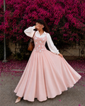Blush Bloom Corset with skirt and White Puff Sleeve Shirt