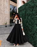 Midnight Bloom Floral Jacket & Flared Maxi Skirt Set