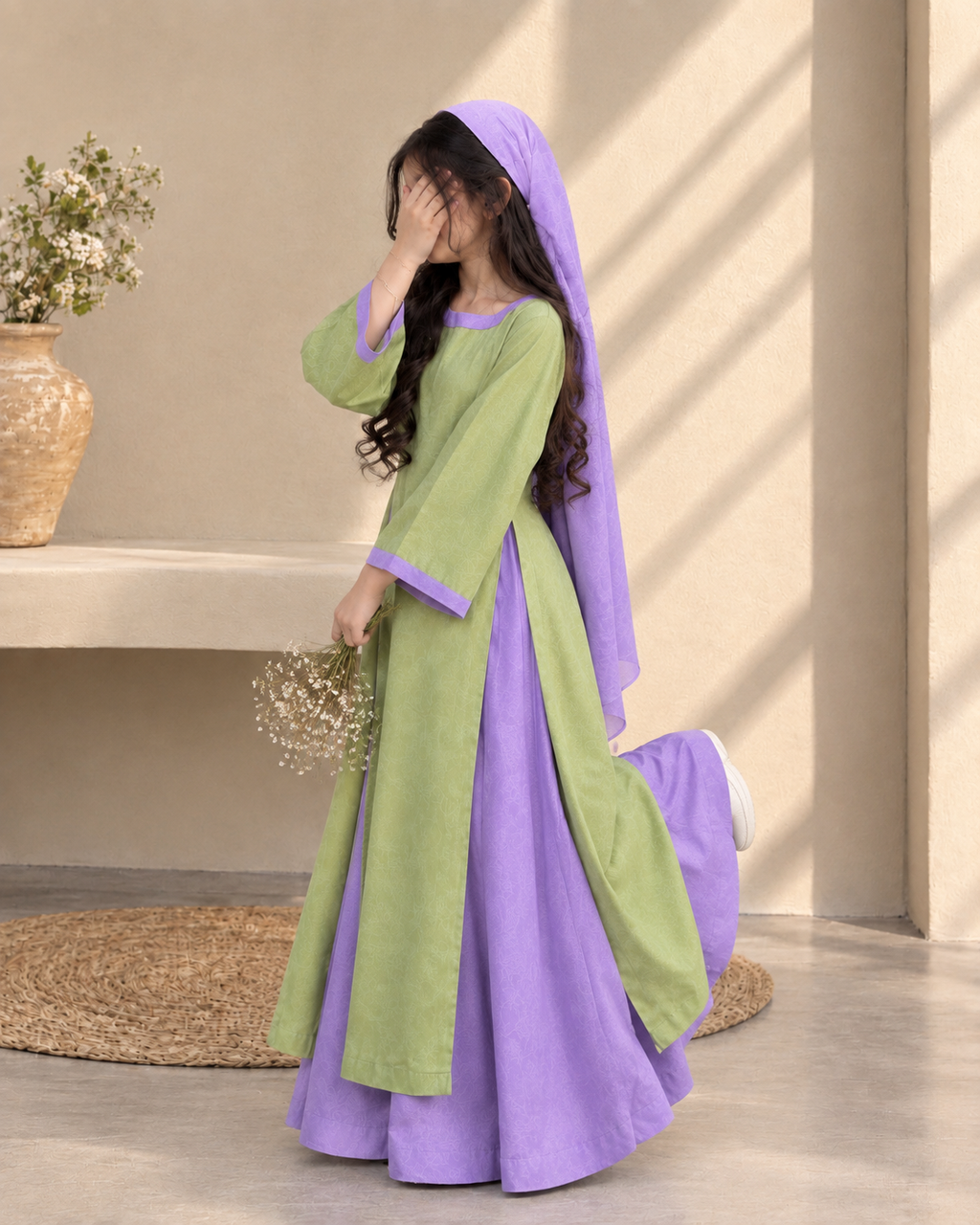 Lavender & Sage Dream — Kids’ Flared Frock Set