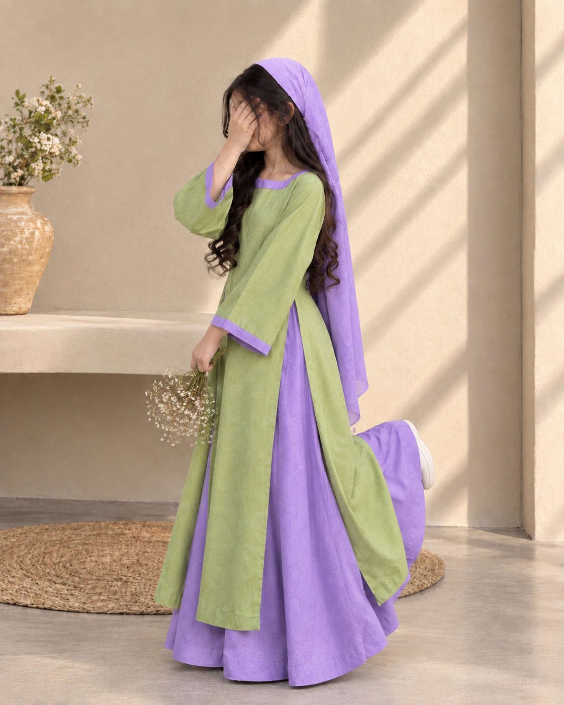Lavender & Sage Dream — Kids’ Flared Frock Set