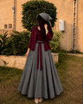 Maroon Grey Skirt &Shirt Co-Ord Set-
