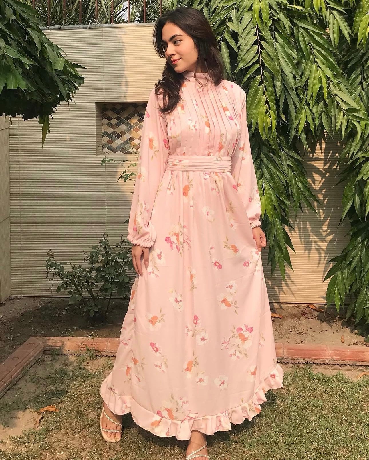 Blush Bloom Pleated Maxi Dress