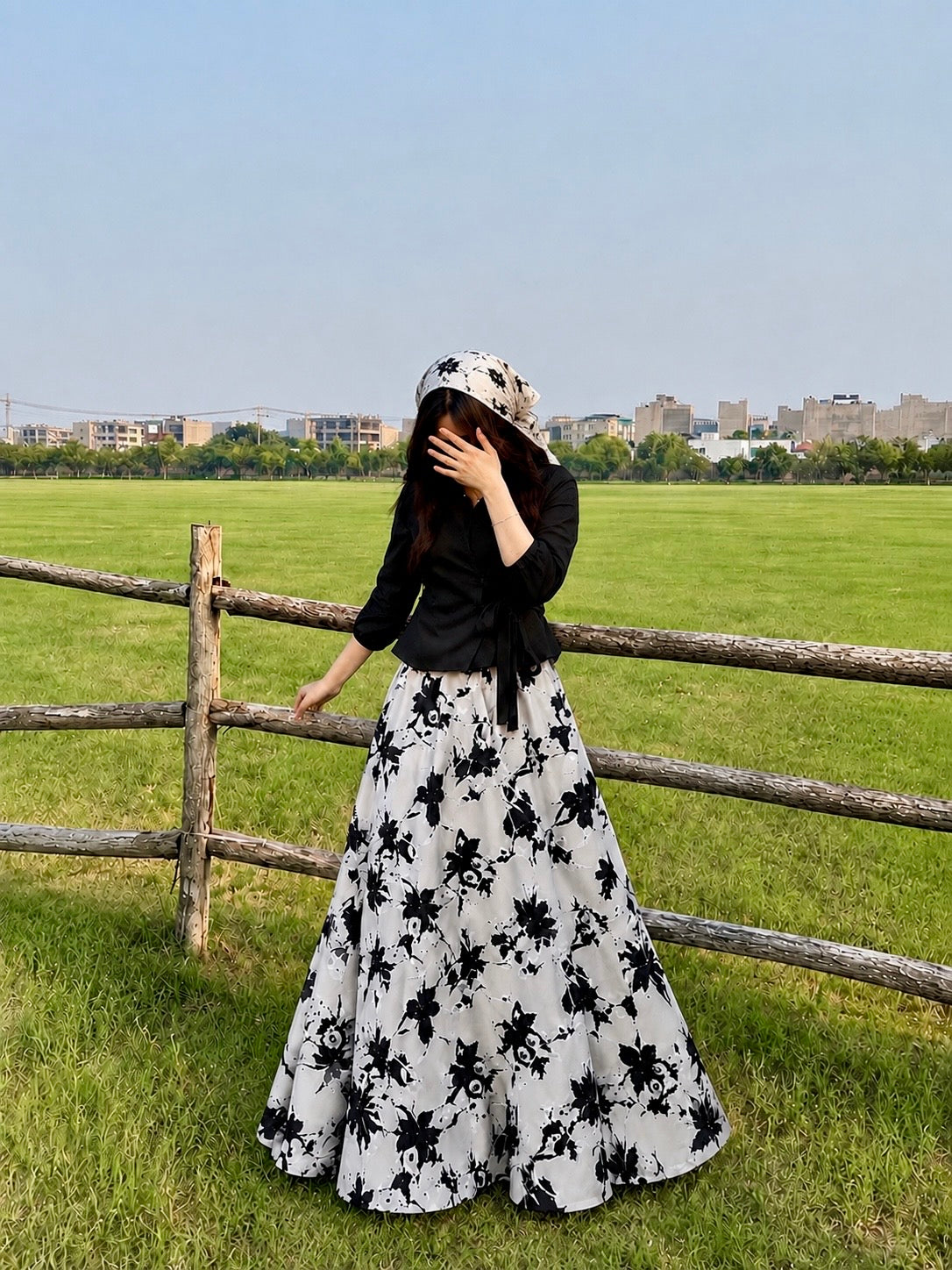 Midnight Bloom Wrap Co-Ord Set-Skirt with shirt