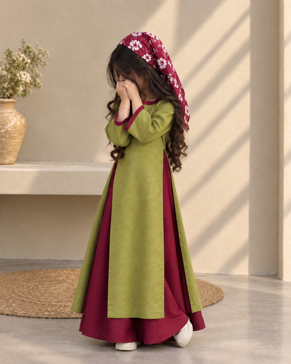 Olive & Maroon Twirl Set | Kids Festive Co-ord