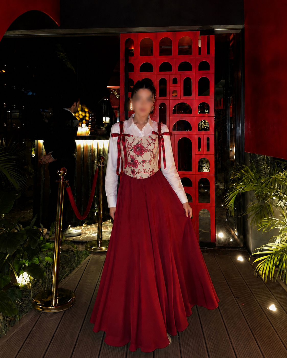 Crimson Bloom Corset Maxi Set