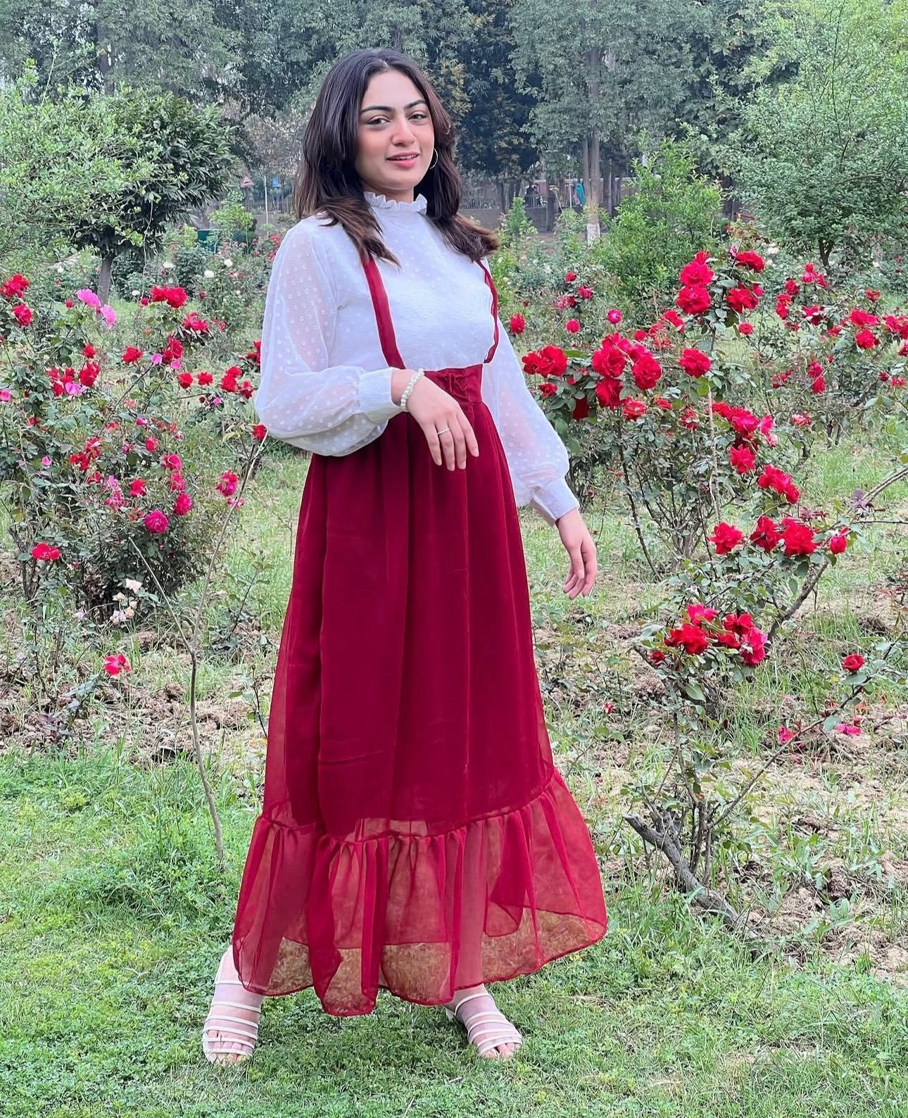 Ruby Grace Layered Maxi Dress – Maroon & White