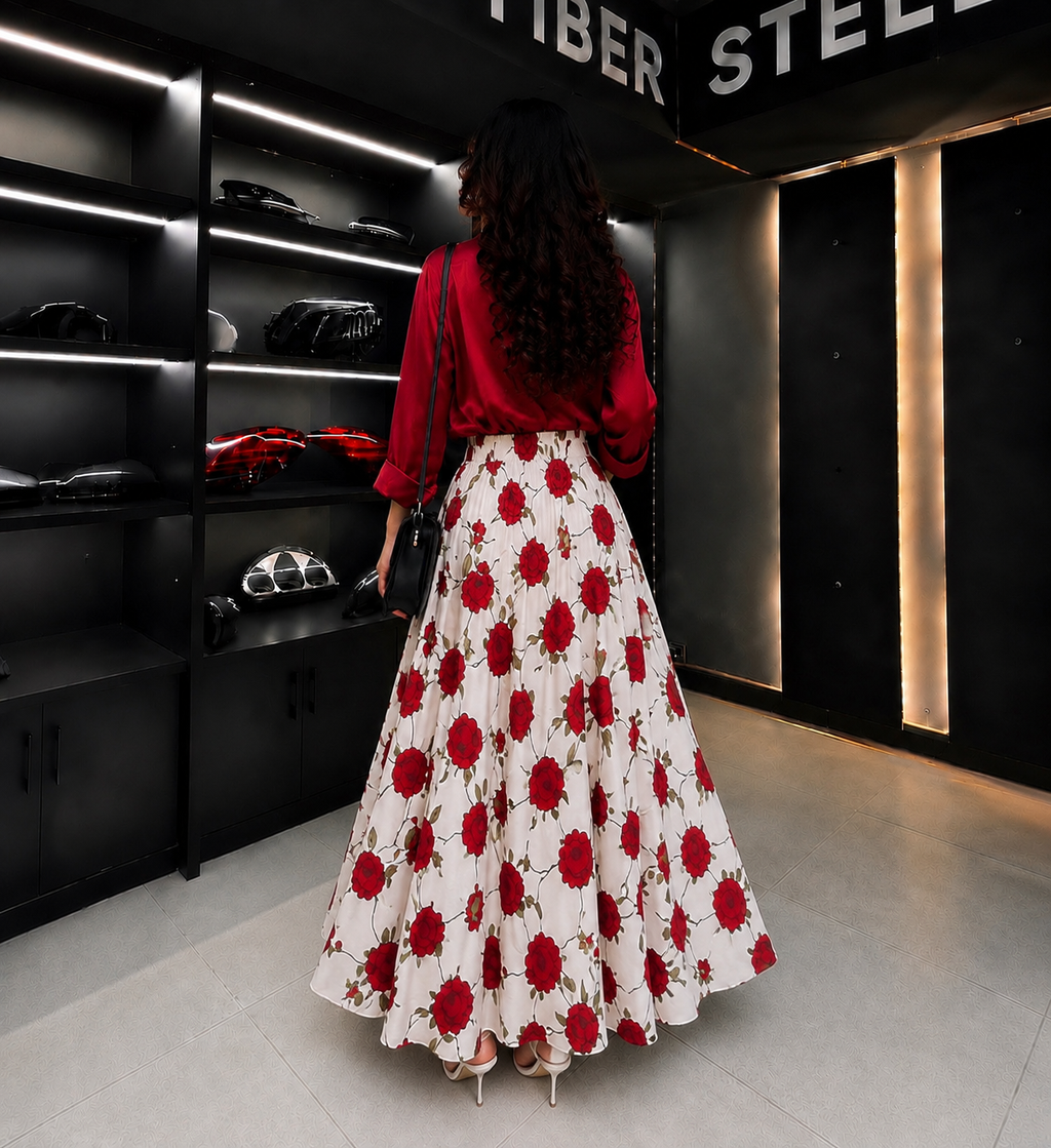 Ruby Rose Shirt with Floral Flared Maxi Skirt