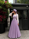 Lilac Bloom Corset & Flared Maxi Skirt Set with White Shirt