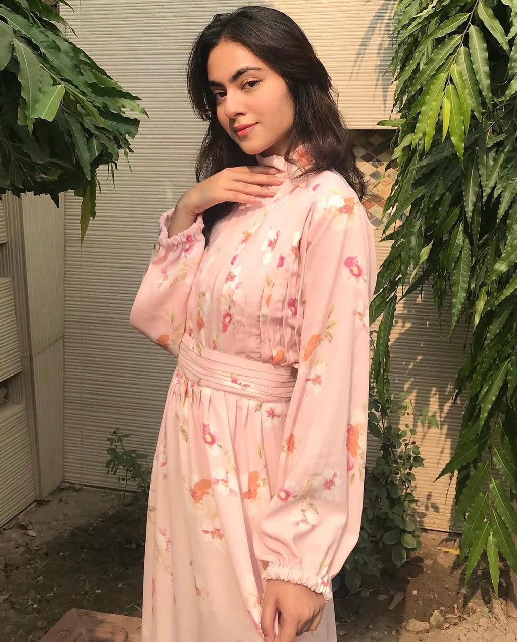Blush Bloom Pleated Maxi Dress