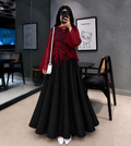 3-Piece Midnight Elegance Set – Handmade Crochet Overlay Top, Premium Black Shirt & Flared Maxi Skirt