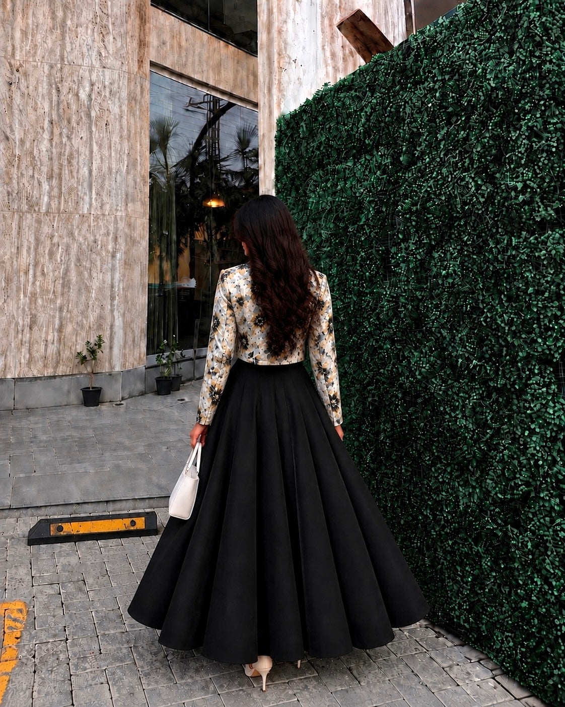 Midnight Bloom Floral Jacket & Flared Maxi Skirt Set