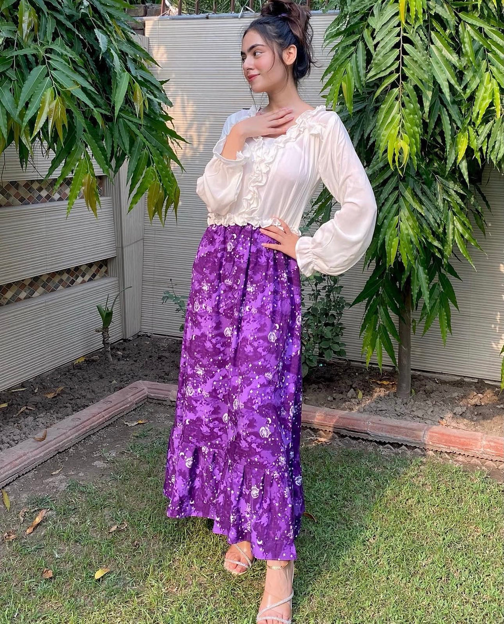 Celestial Bloom Ruffle Maxi Dress