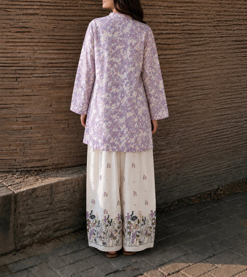 Lavender Bloom Printed Co-Ord Set – Premium Lawn Shirt & Wide-Leg Trouser